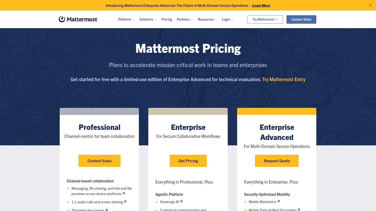 team communication tools pricing plans for Mattermost
