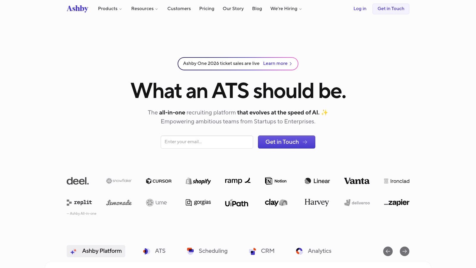 Ashby's recruiting dashboard highlighting analytics and reporting features