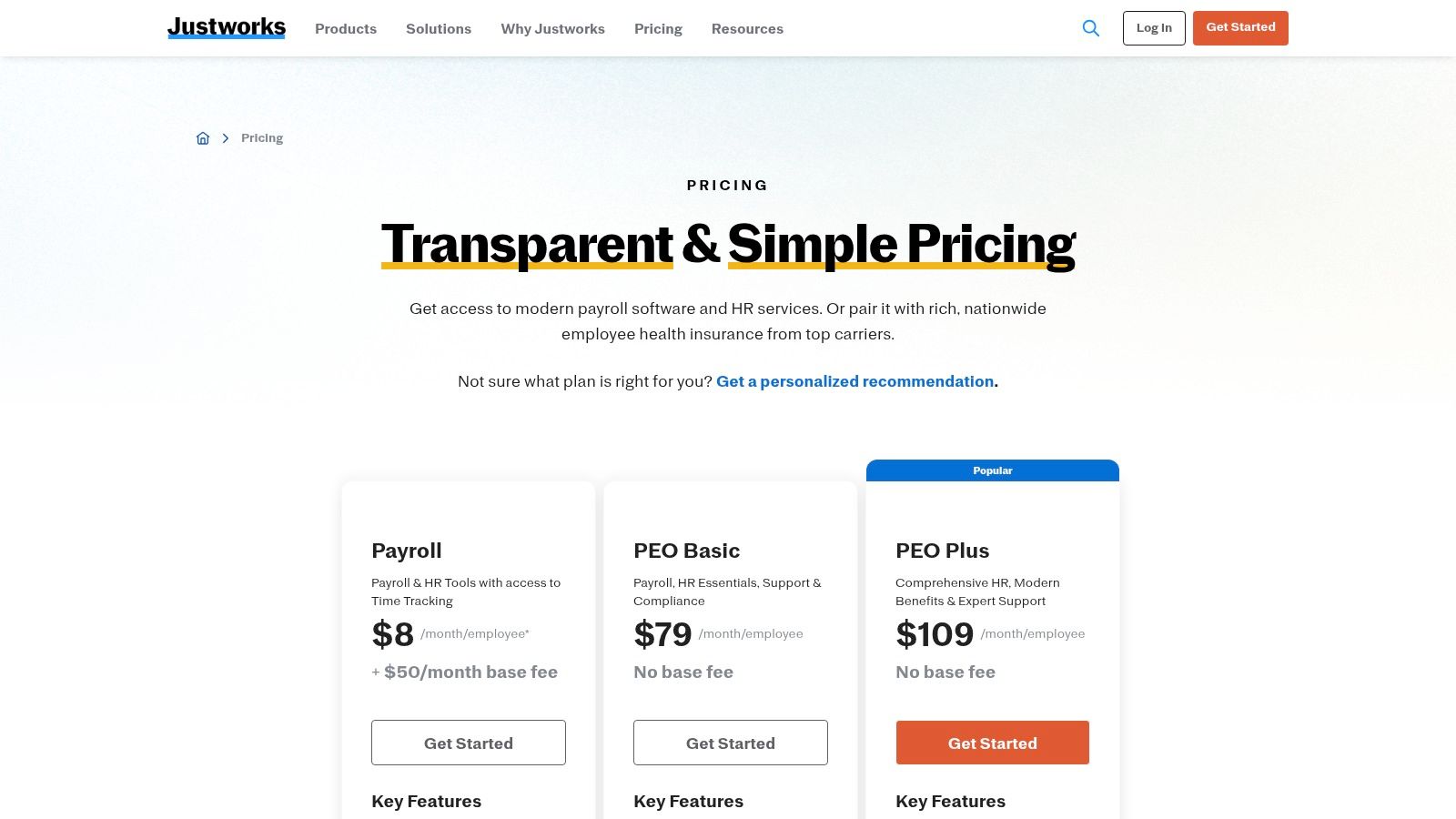 rippling alternatives Justworks pricing plans