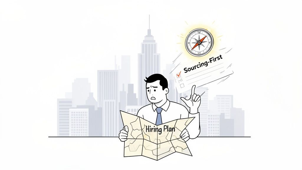 hiring plan template showing a sourcer-first approach
