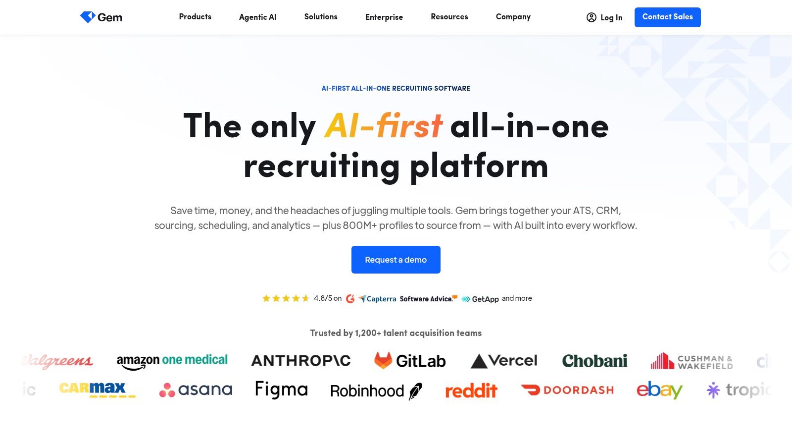 best ai recruiting tools: Gem's recruiting platform interface showing candidate outreach sequences and analytics