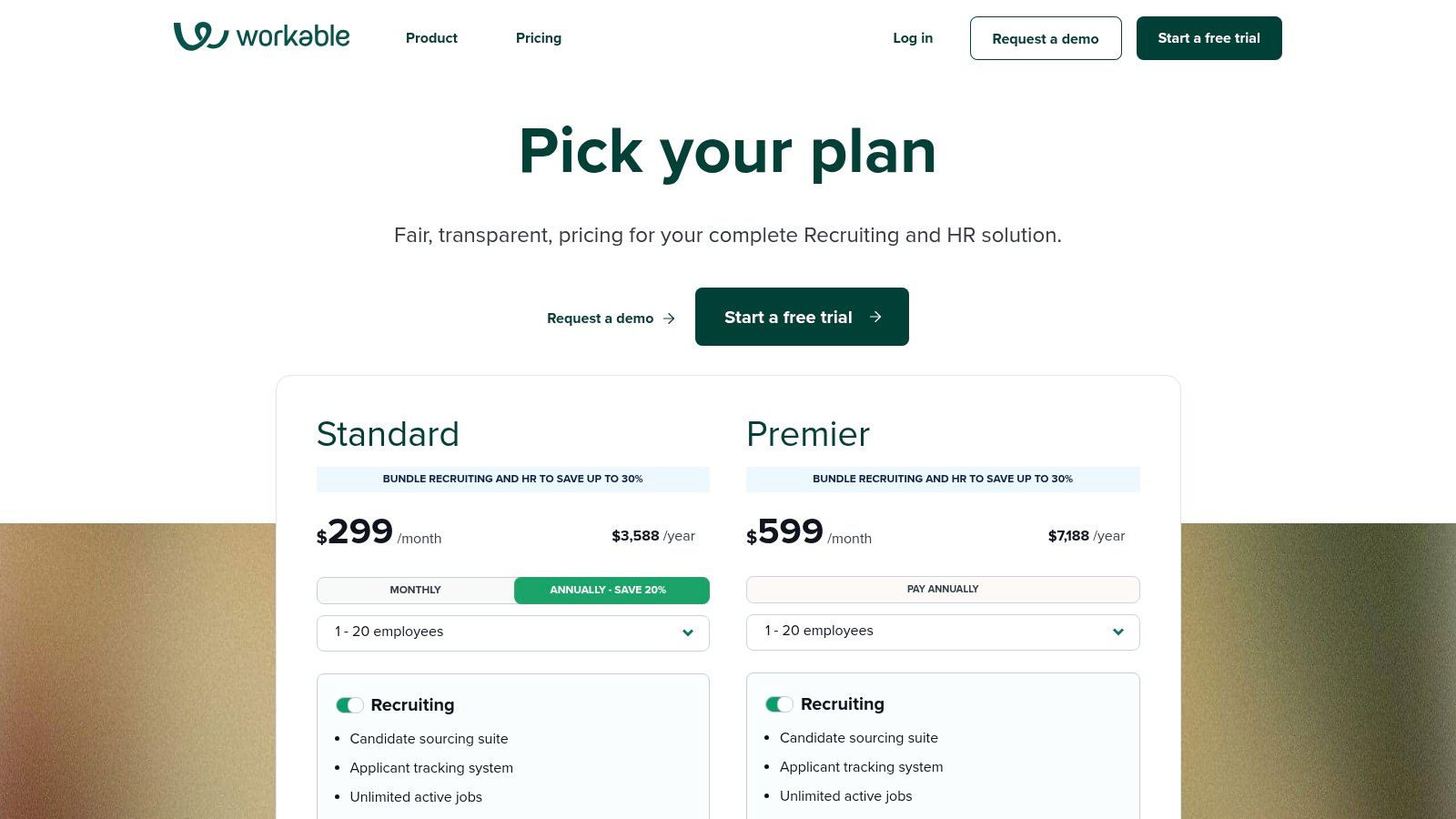 Remote hiring tools pricing plans for Workable