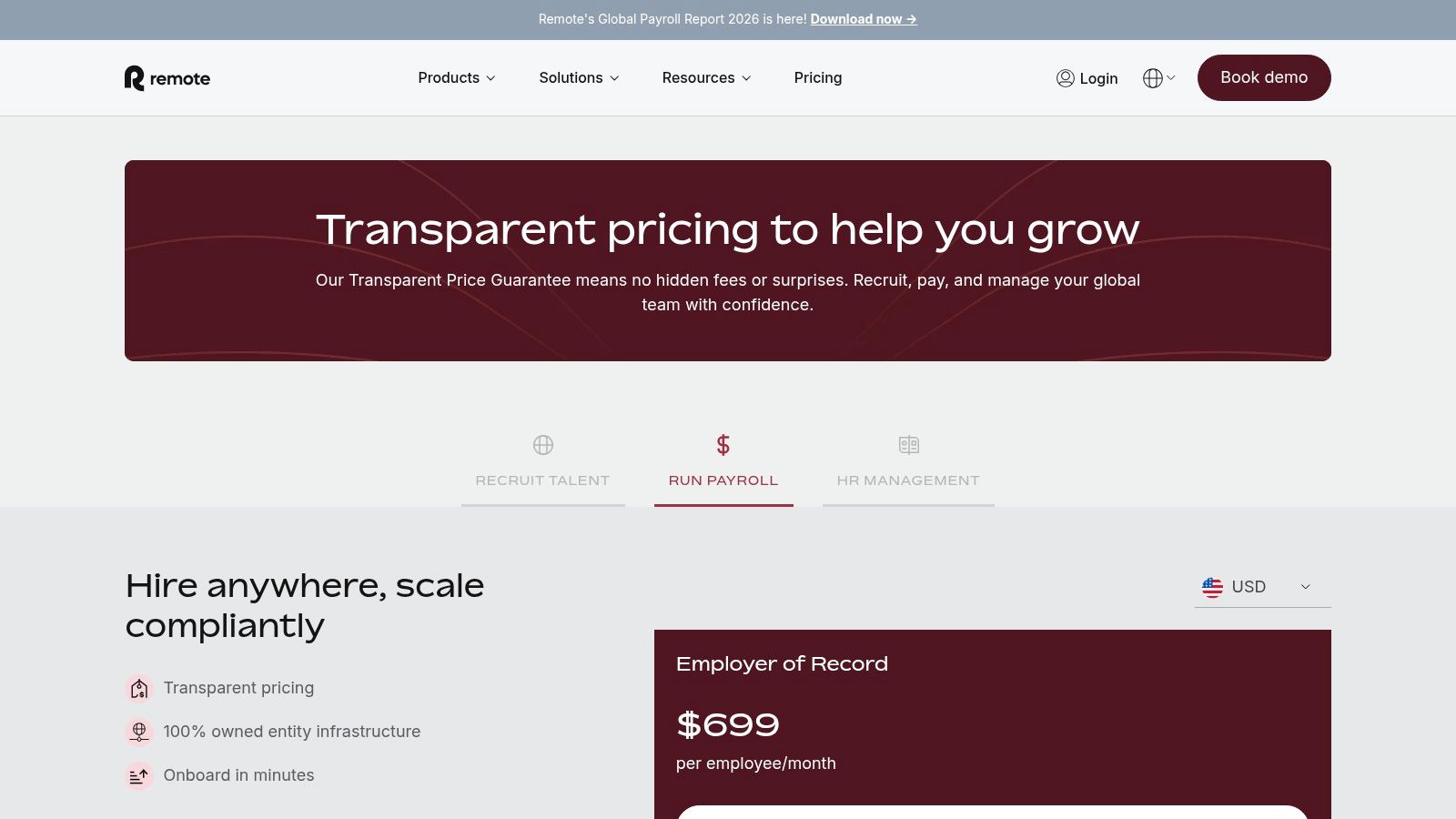 Remote hiring tools featuring the Remote.com pricing page and calculator