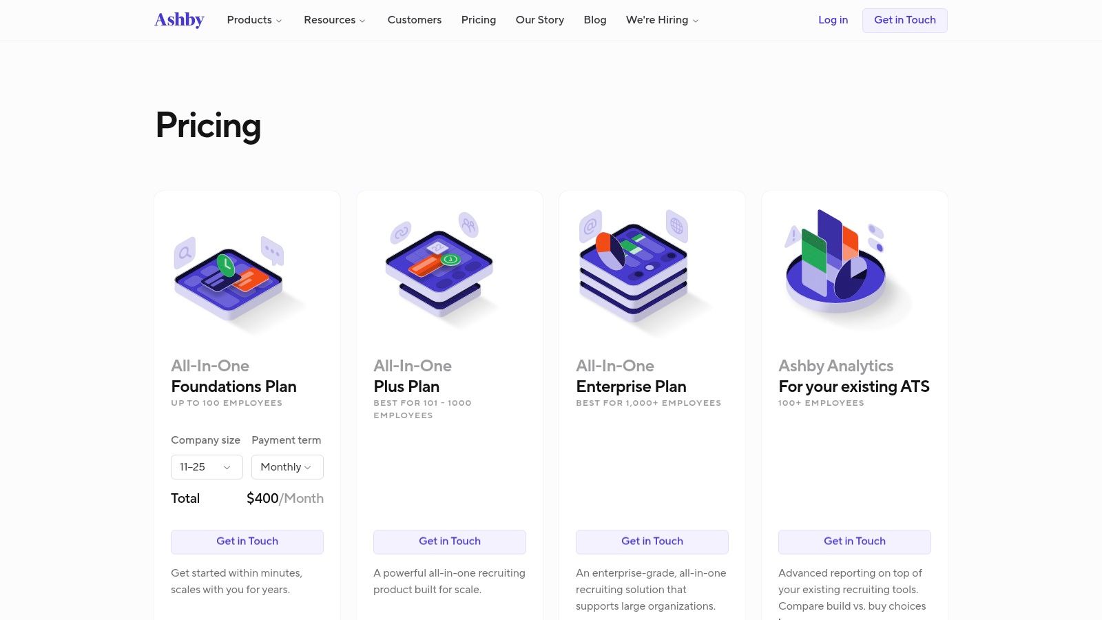 top recruiting apps showing Ashby's pricing page