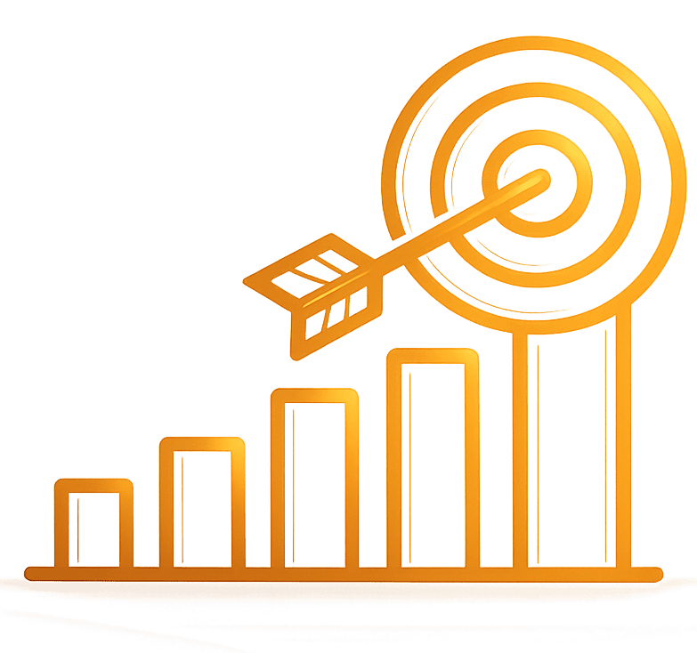 Icon of a rising bar chart with an arrow hitting a target representing proven treatment results