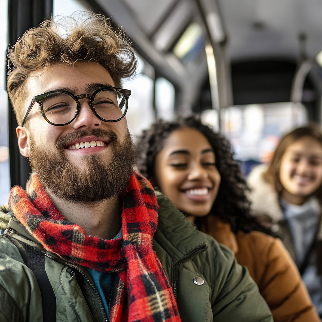 College students on campus shuttle