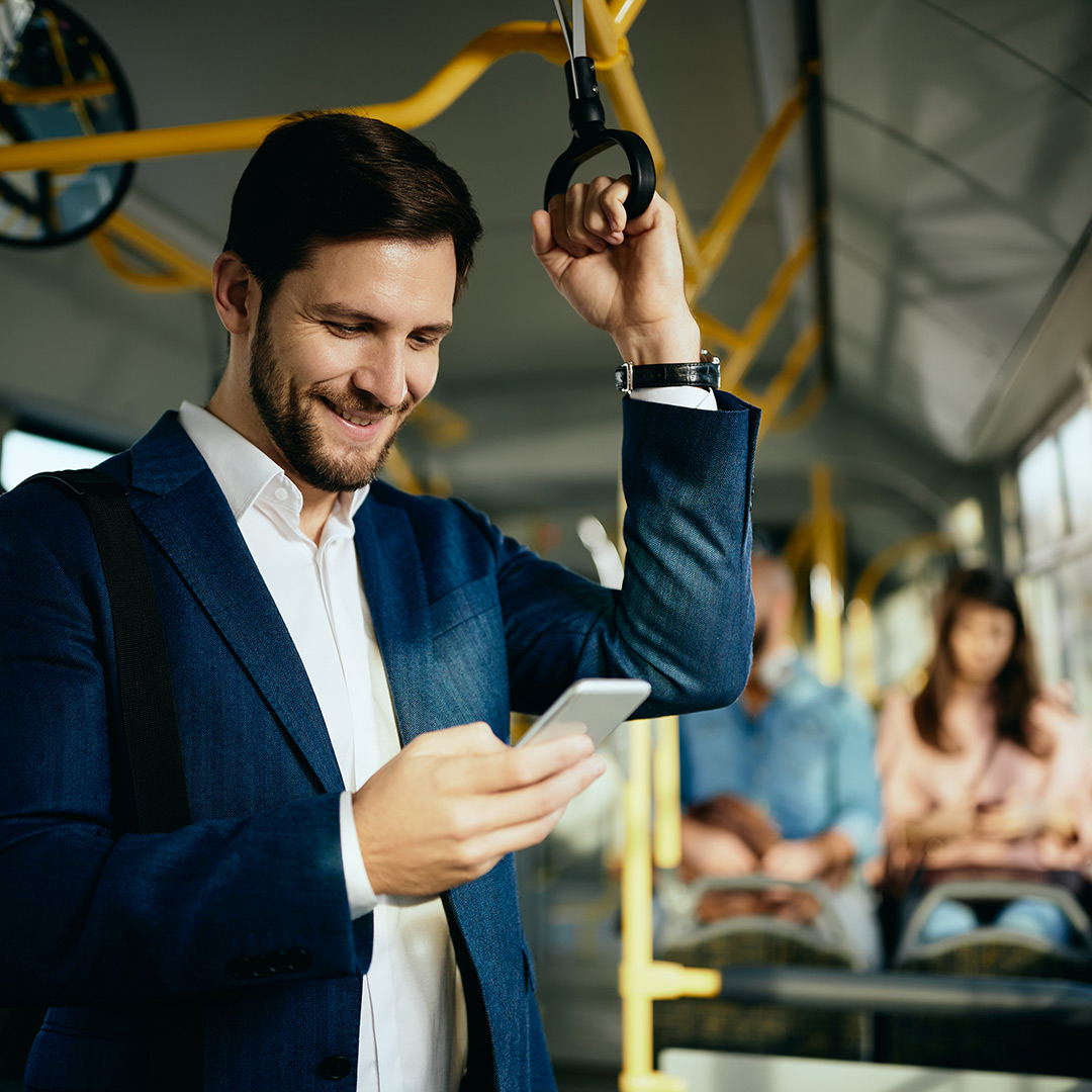 Man on corporate shuttle