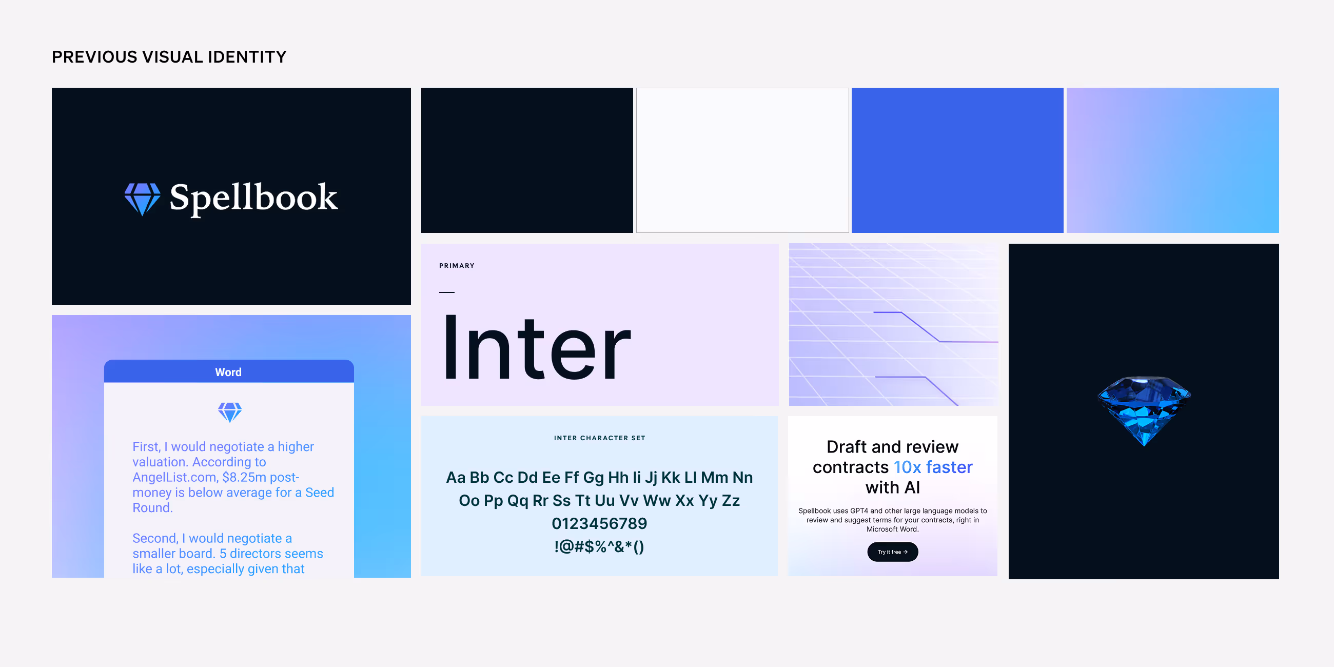 Collage showing previous visual identity with Vizard logo on blue background, Poppins font alphabet samples on red background, social media apps with video thumbnails, woman working on laptop, and website homepage with blue theme.