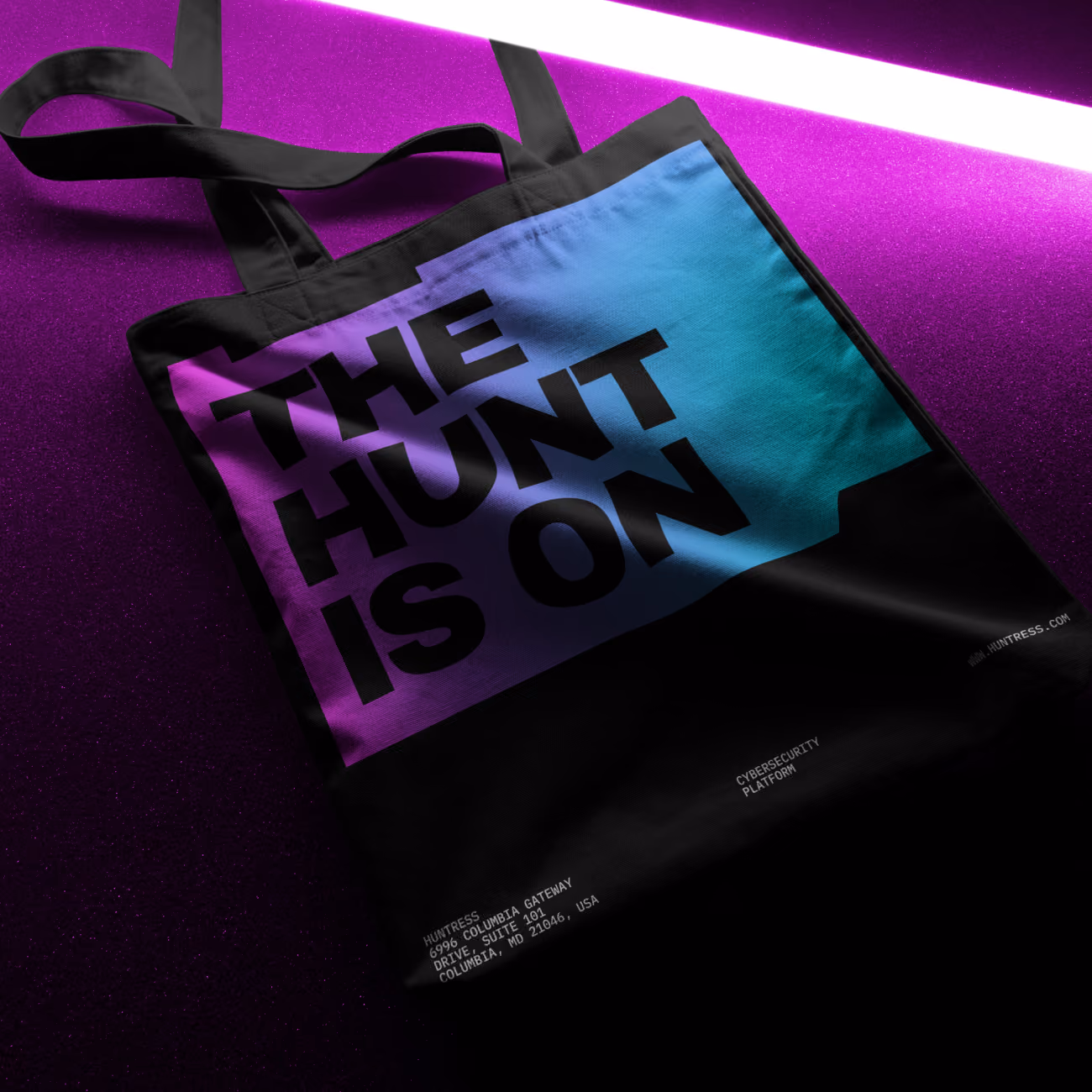 A tote bag with "The Hunt Is On"