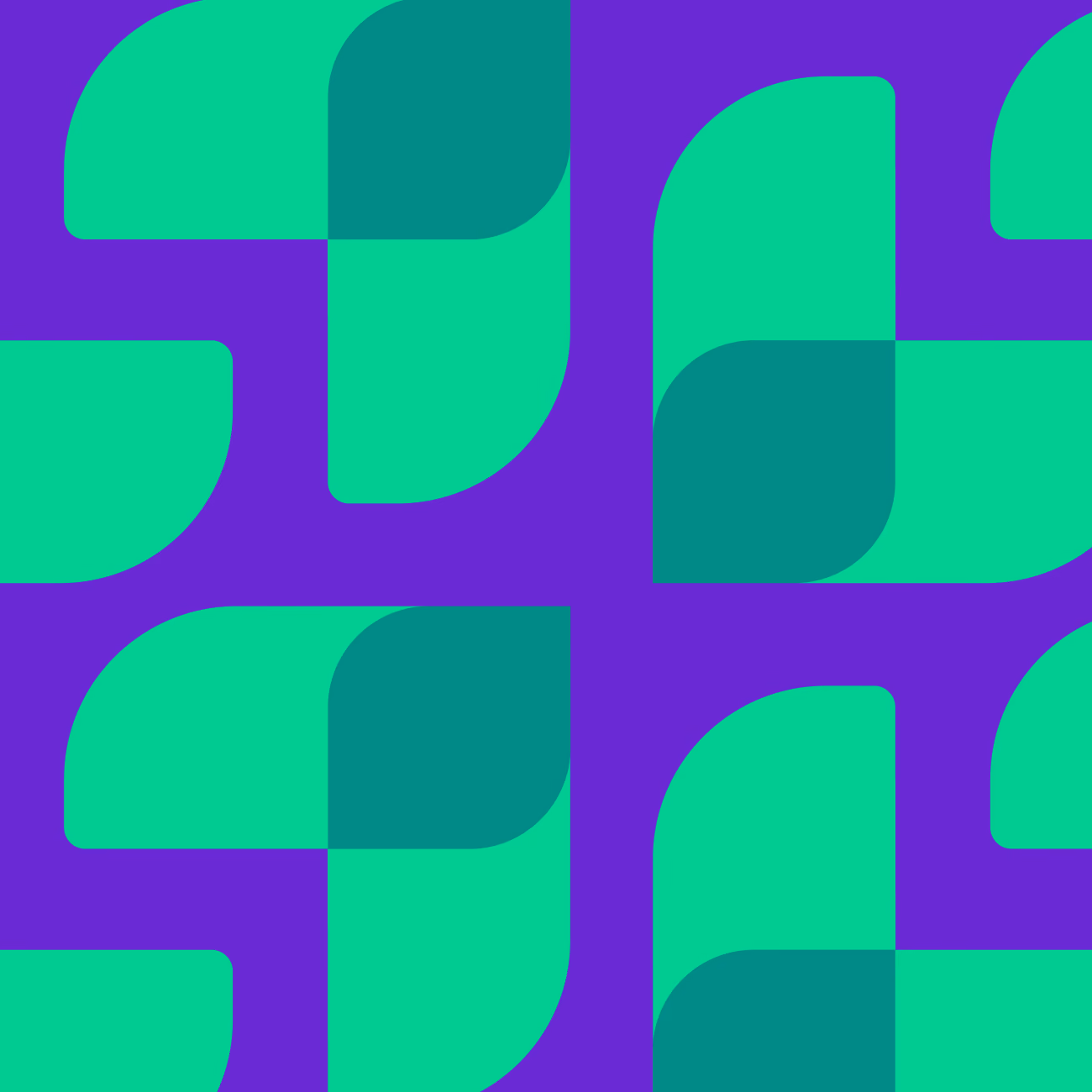Abstract pattern with green shapes and dark green accents on a purple background.