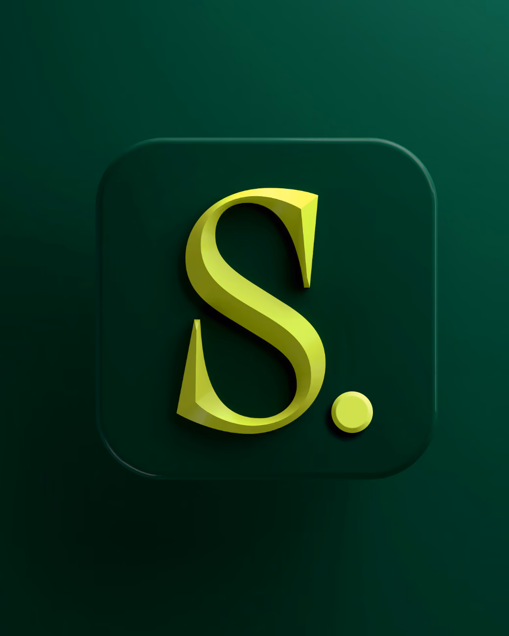 Dark green square with rounded corners featuring a large stylized yellow-green letter S followed by a matching period.