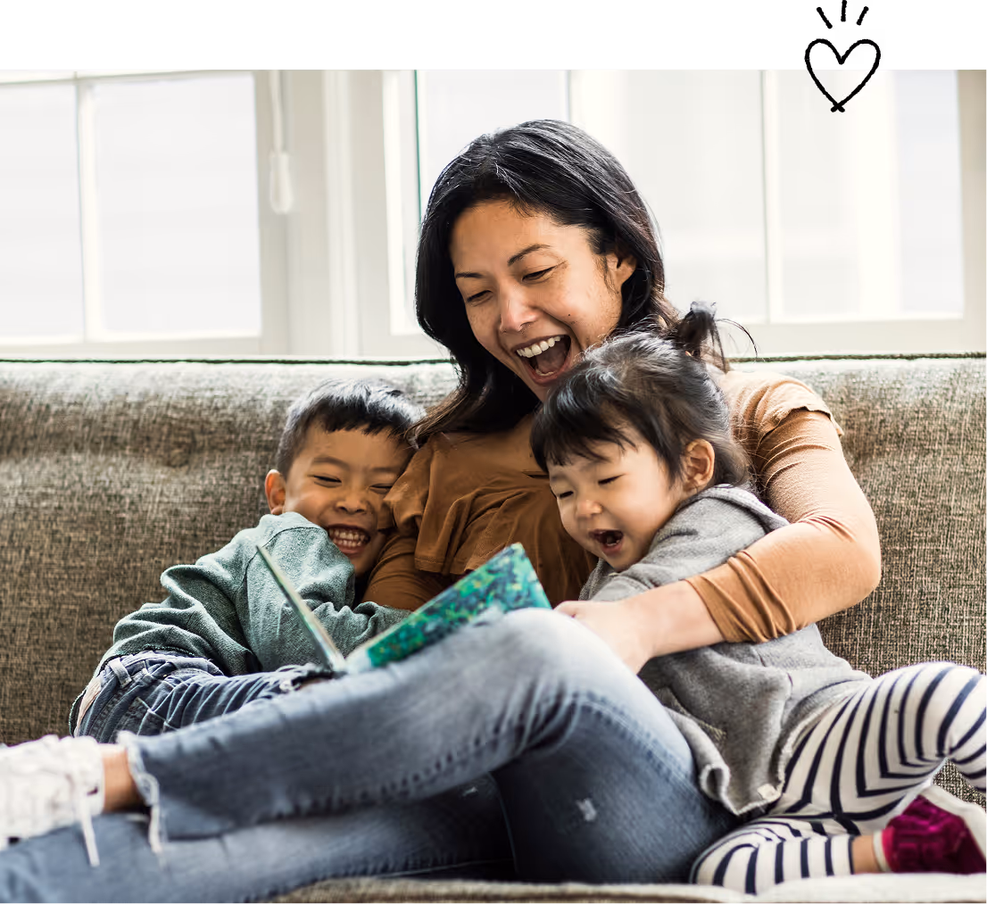 a Picture of a happy mother and two cheerful kids