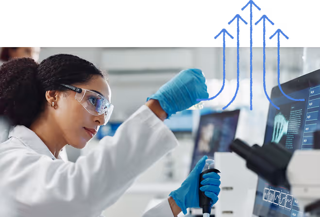 A Photo of a medical researcher looking at data on a computer screen