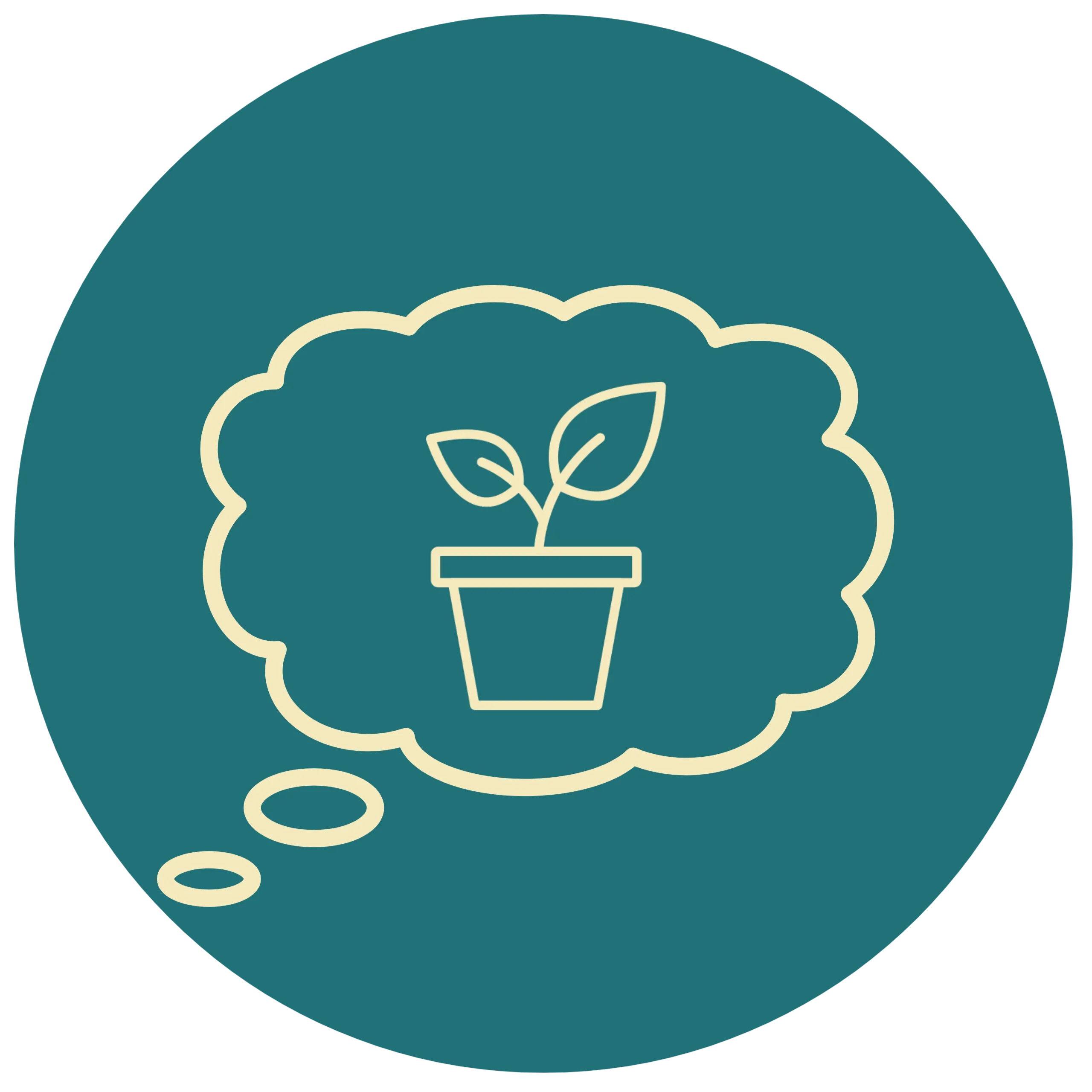 Mindful Garden Counseling Logo. Green circle with yellow outline depicting a thought bubble containing a sprouting plant. 