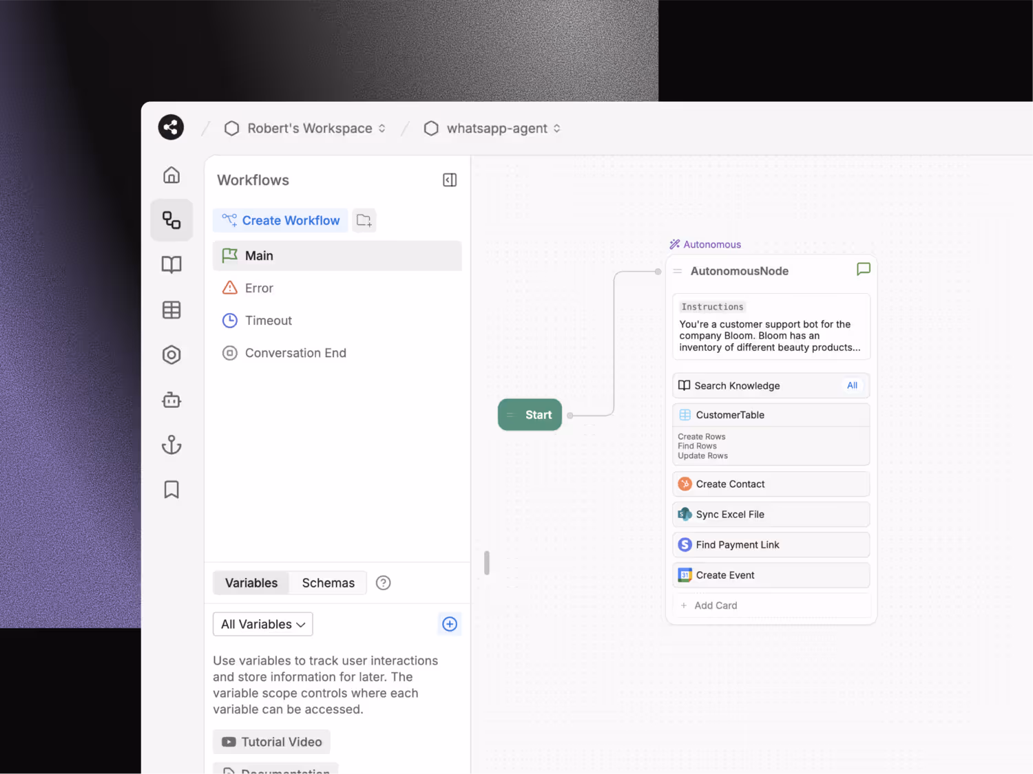 The interface of combing LLM and logic in Botpress Autonomous Node