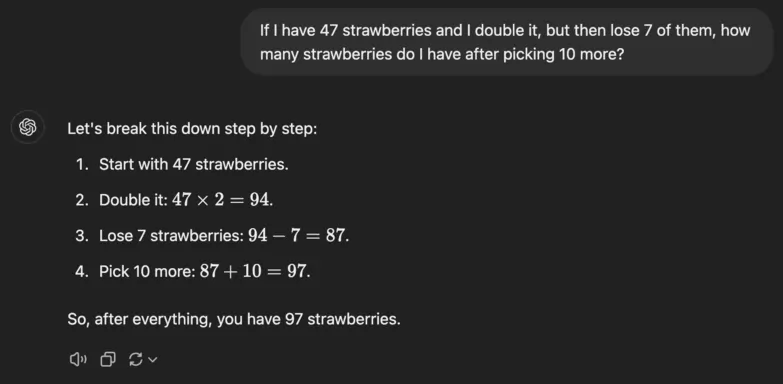 Screenshot: ChatGPT-4o lists the steps of a math problem in order to solve it.
