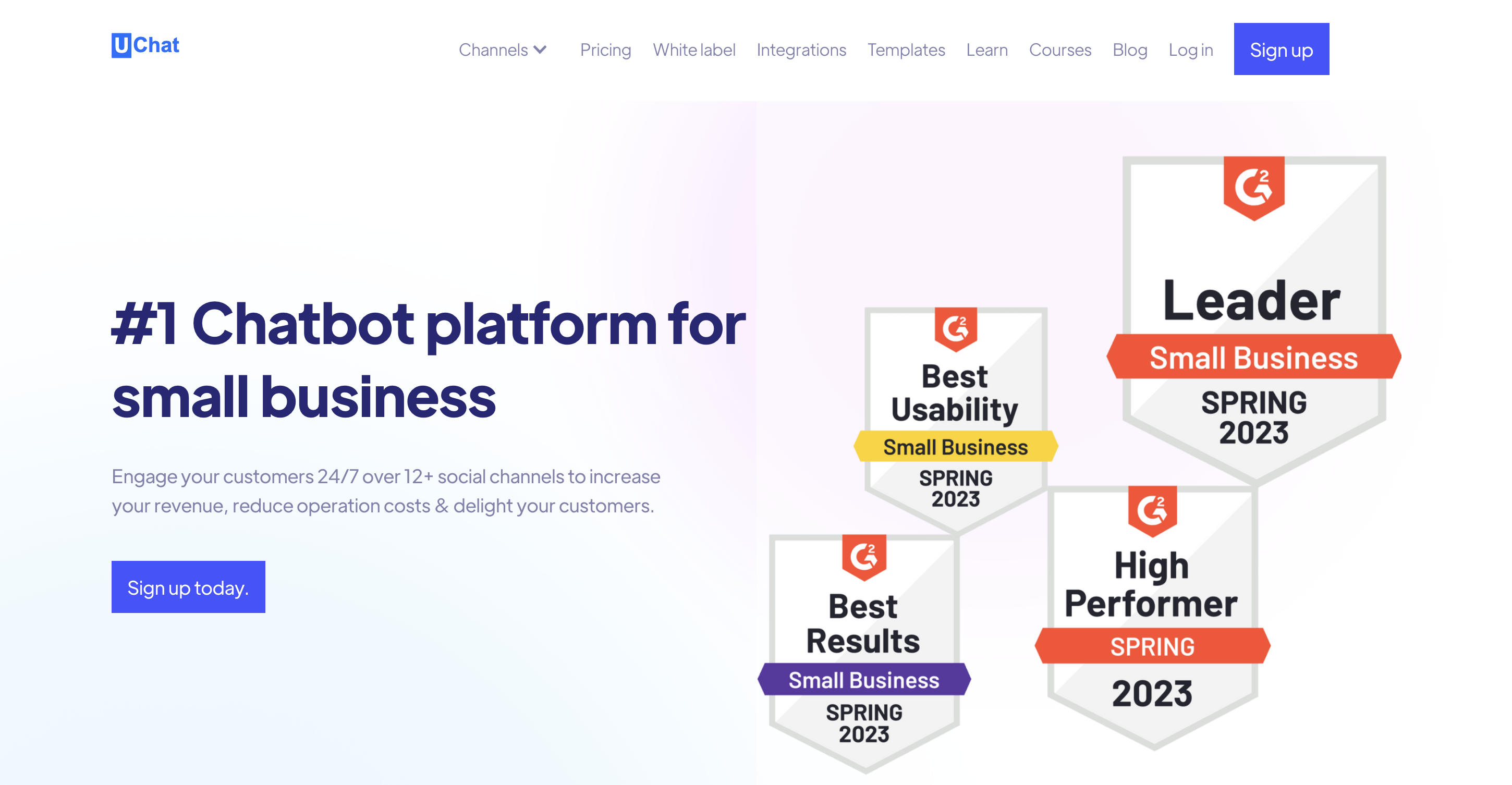 Screenshot of the white UChat home page.