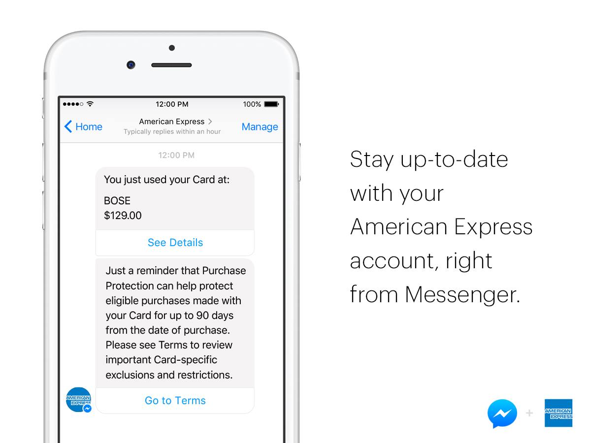 Facebook ad for Amex Messenger chatbot.