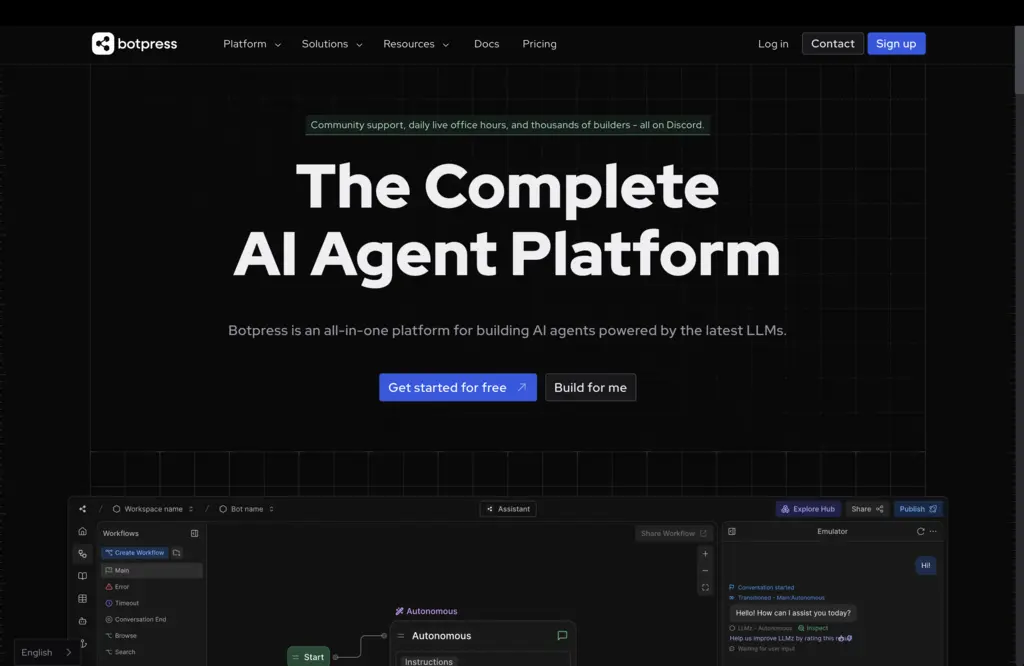 Botpress.com Homepage