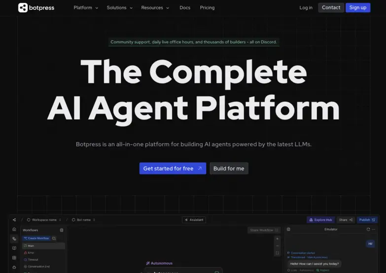 Botpress home page