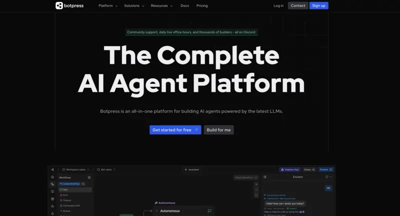 Screenshot of the Botpress homepage.