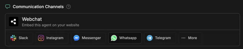 Communication Channels Section on the Botpress Dashboard
