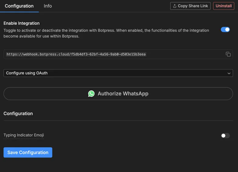 Authorize WhatsApp integration