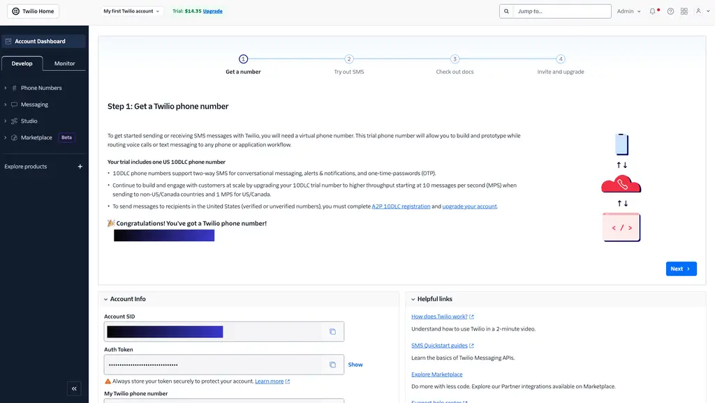 Getting a twilio number from twilio console