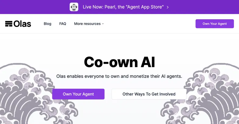 Screenshot of the Olas homepage.