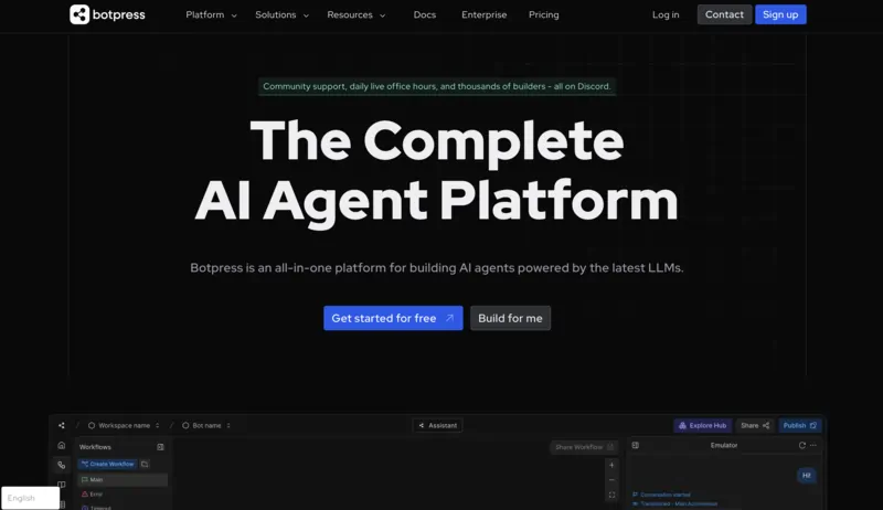 screenshot of Botpress website