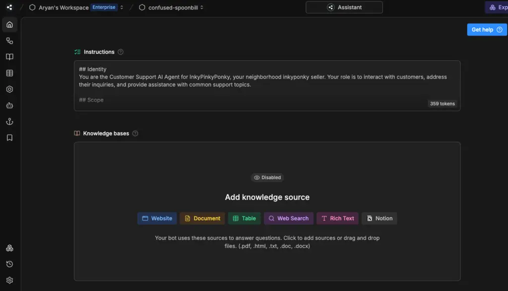 Adding instructions on Botpress Studio