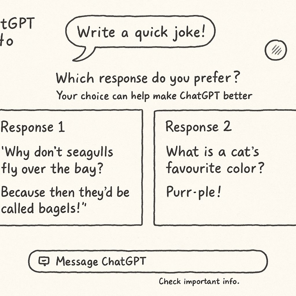 Illustrated ChatGPT interface giving 2 options for responses
