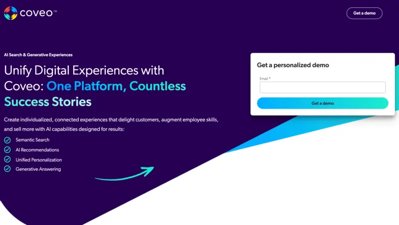 screenshot of Coveo website