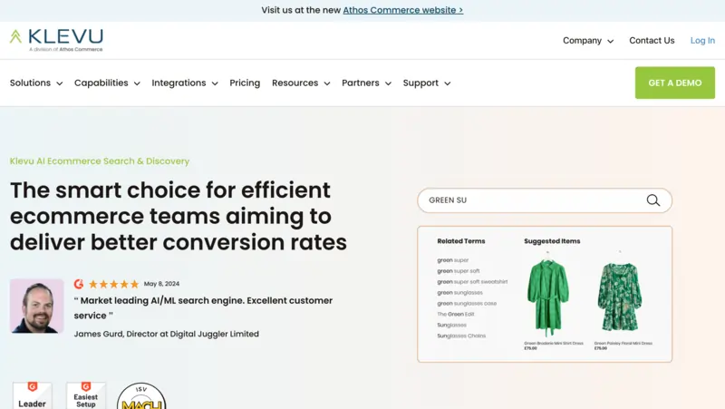 screenshot of Klevu website