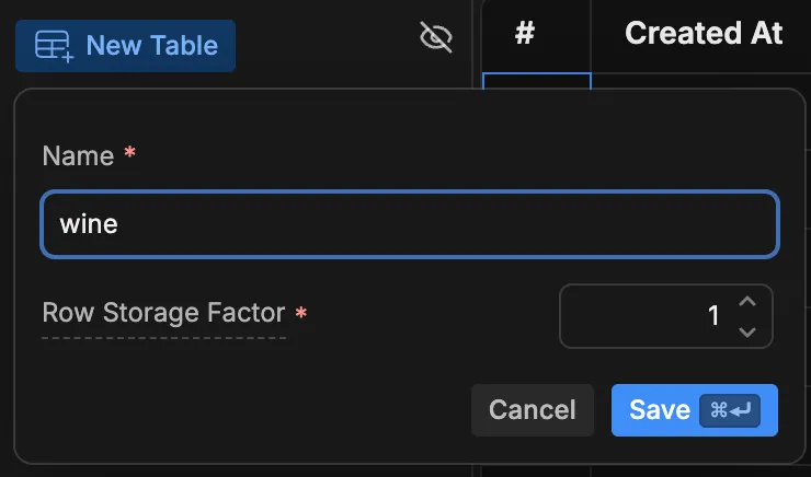 Naming a table modal