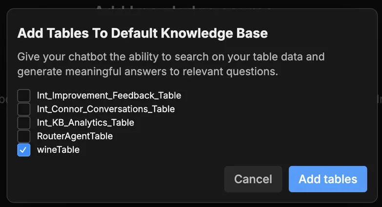 Select table for KB access