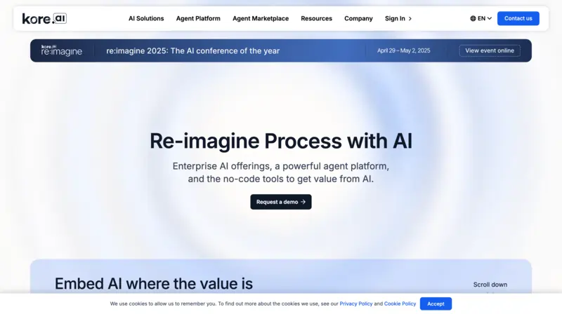 screenshot of kore.ai home page