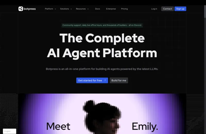 Screenshot of Botpress home page