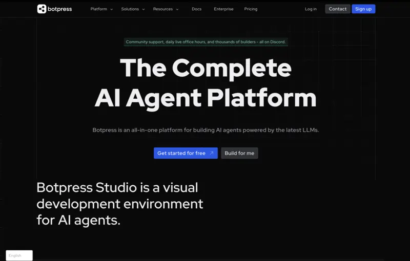 Screenshot of Botpress website home page