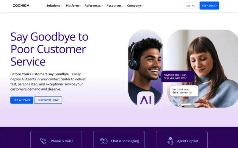 screenshot of Cognigy website home page