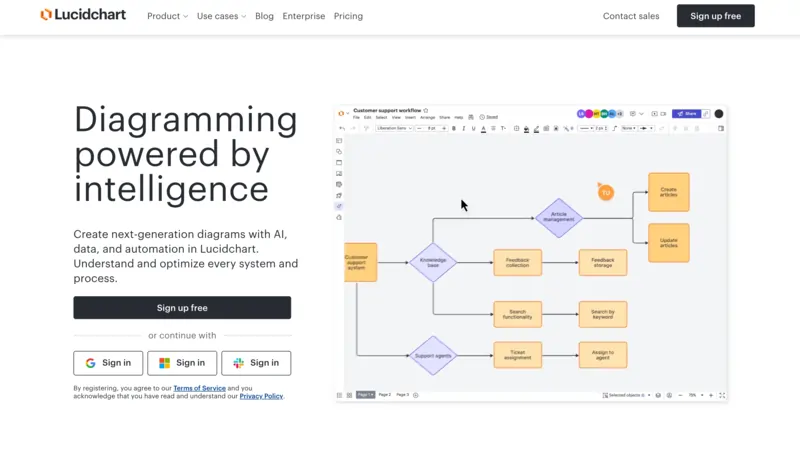 screenshot of Lucidchart website home page