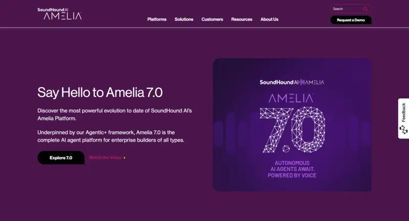 screenshot of Amelia website home page