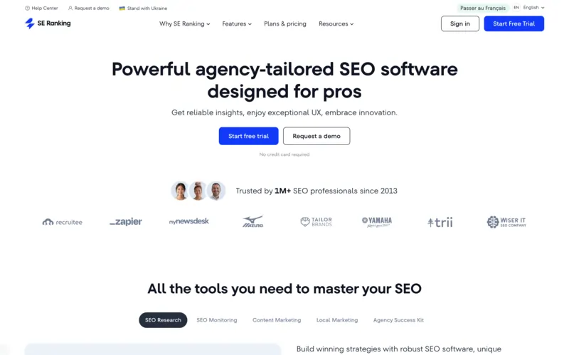 screenshot of SE Ranking home page