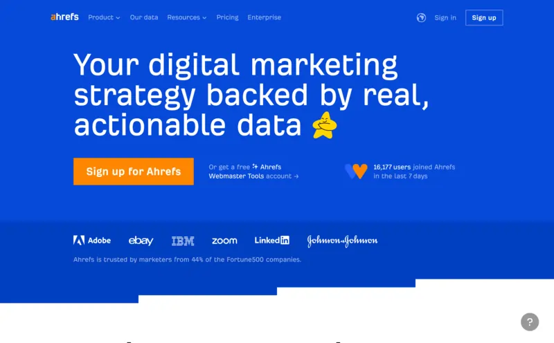 Screenshot of Ahrefs home page