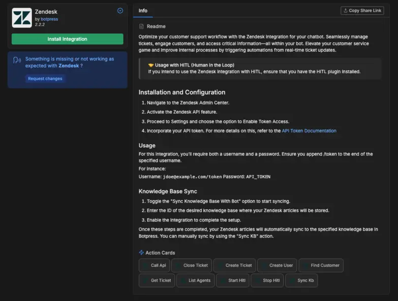 Zendesk Integration on Botpress