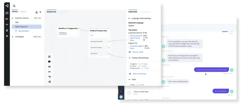 Botpress chat interface and visual flow builder