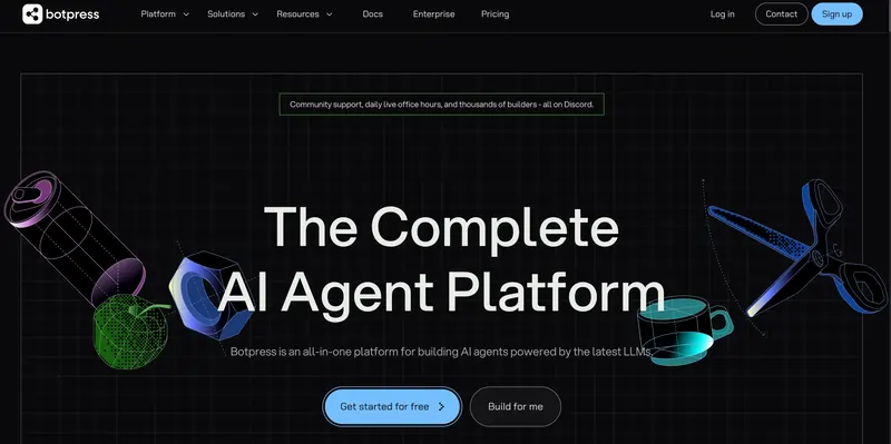 A screenshot of the Botpress homepage