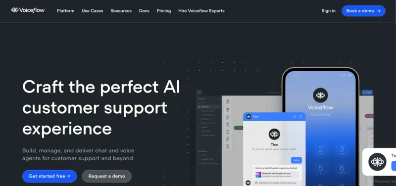 A screenshot of the Voiceflow homepage