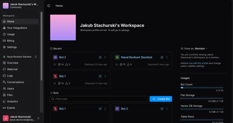 A screenshot of the Botpress AI agent building UI