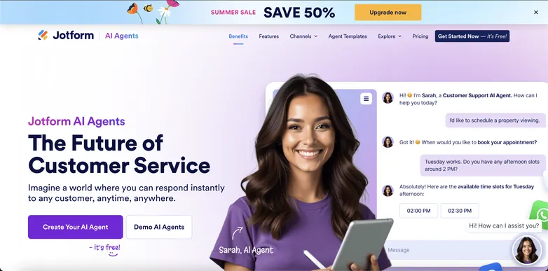 Jotform AI agents page